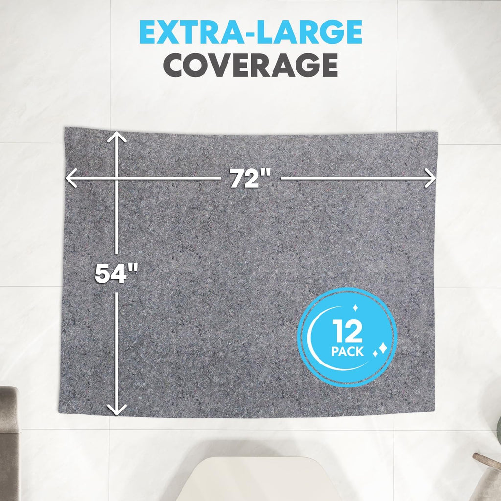 Padded XL Moving Blanket Pads, 12 Pack, Heavy Duty, Eco-Friendly Pads for Packing & Furniture Protection