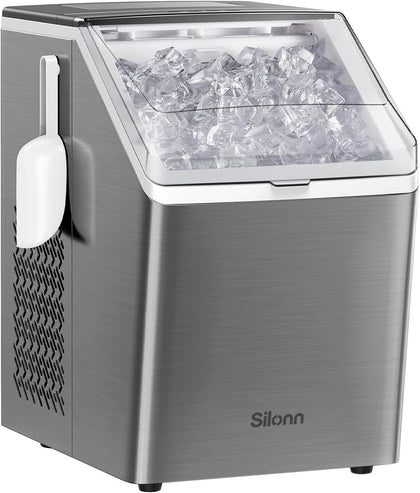 Ice Makers Countertop, 44lbs Per Day, 2 Ways to Add Water, Auto Self-Cleaning, Stainless Steel Ice Machine for Home