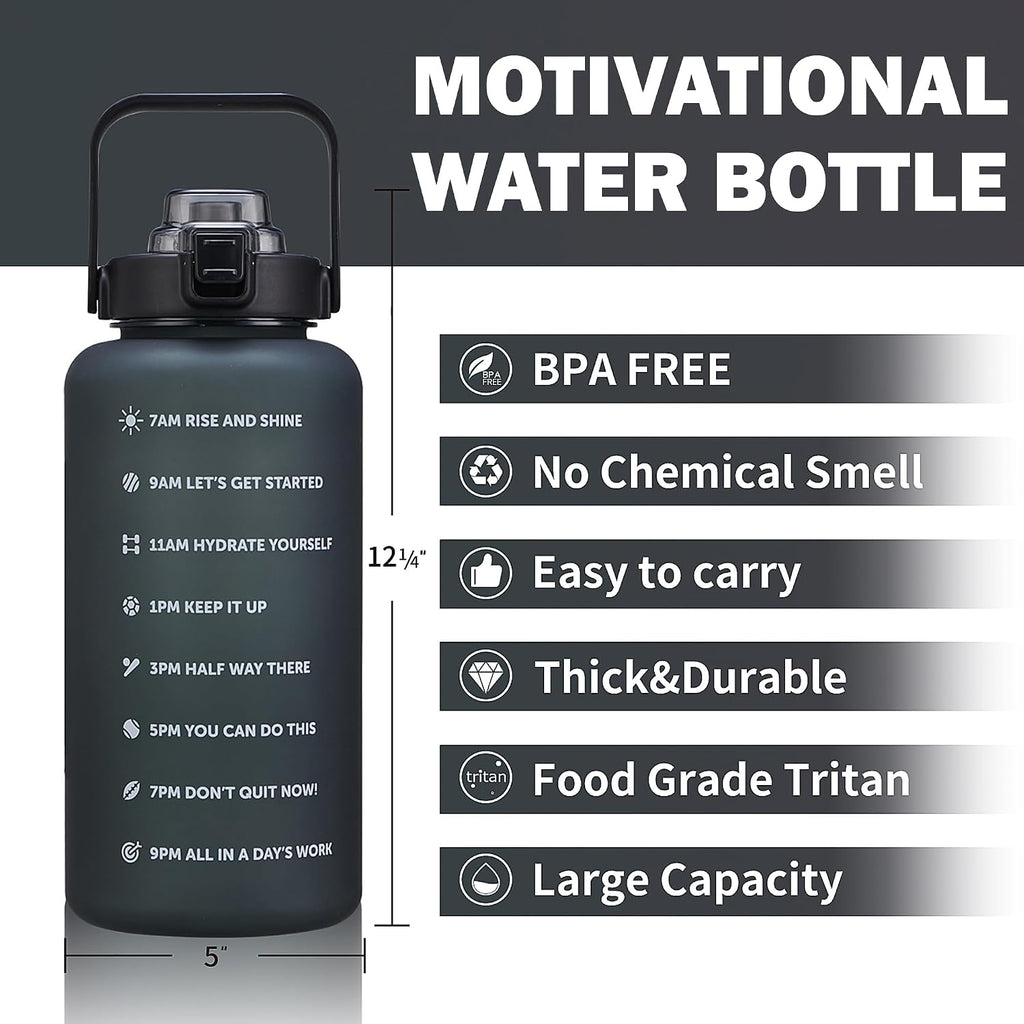 64oz,100oz,128oz Large Motivational Water Bottle with Time Marker, Leakproof & BPA Free Half Gallon Big Water Bottle