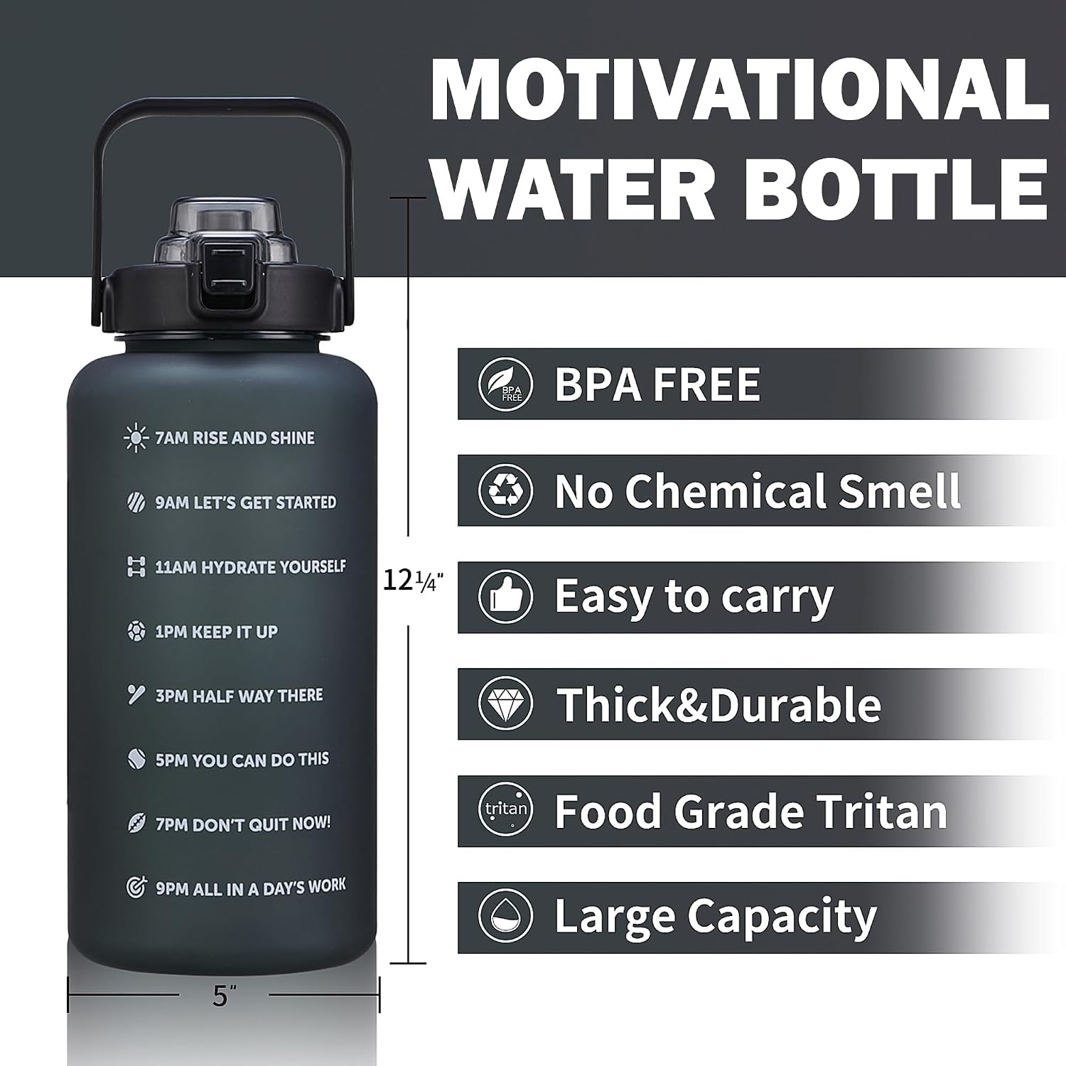 64oz,100oz,128oz Large Motivational Water Bottle with Time Marker, Leakproof & BPA Free Half Gallon Big Water Bottle