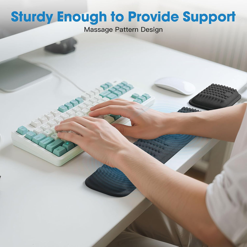 Ergonomic Wrist Rest for Keyboard and Mouse, Soft Memory Foam Keyboard Wrist Rest Set with Non-Slip Silicone Base