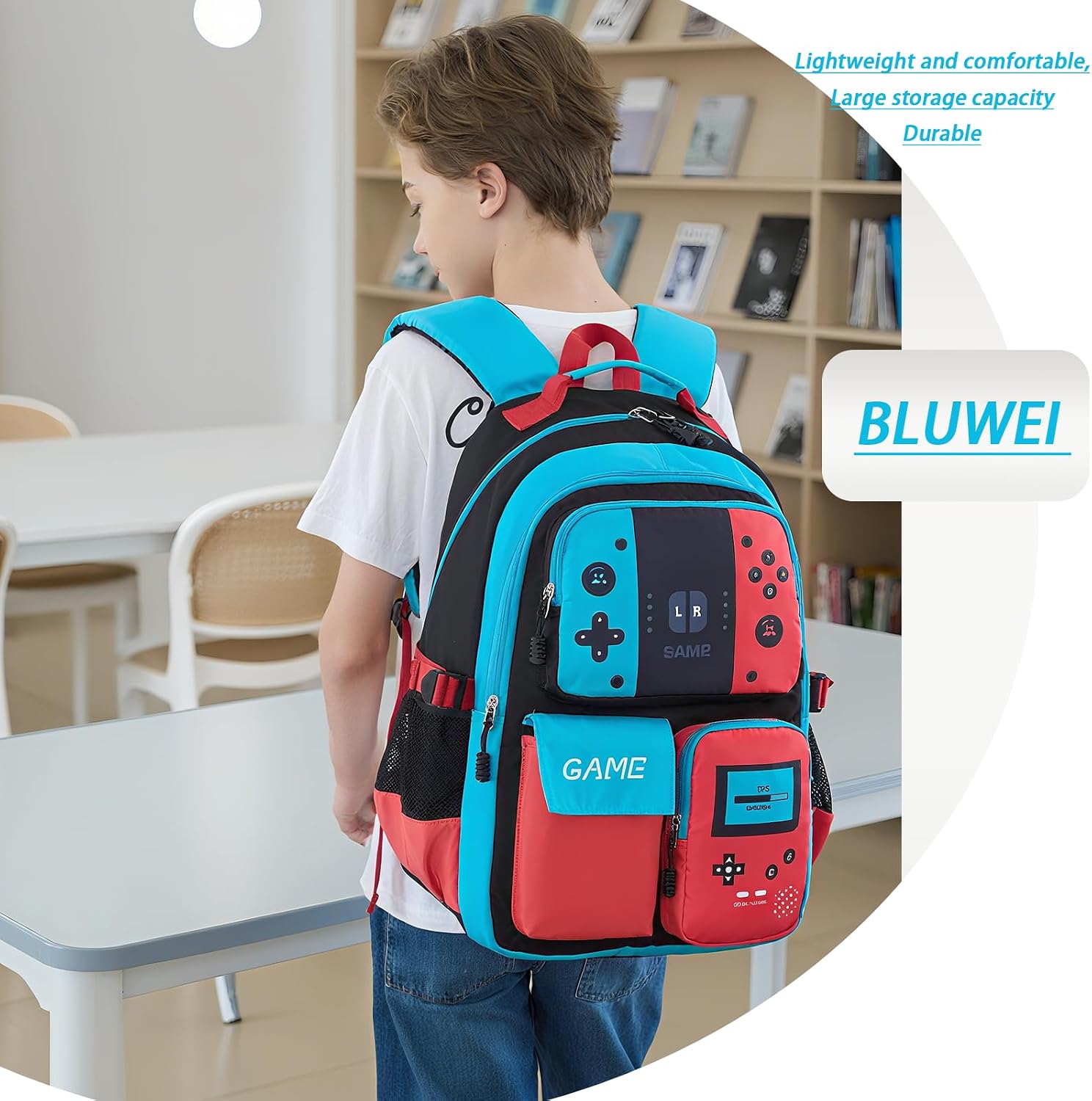 Boys Backpack Kids Elementary Bookbag Teen School Bag Game 18in Bag (1Blue)