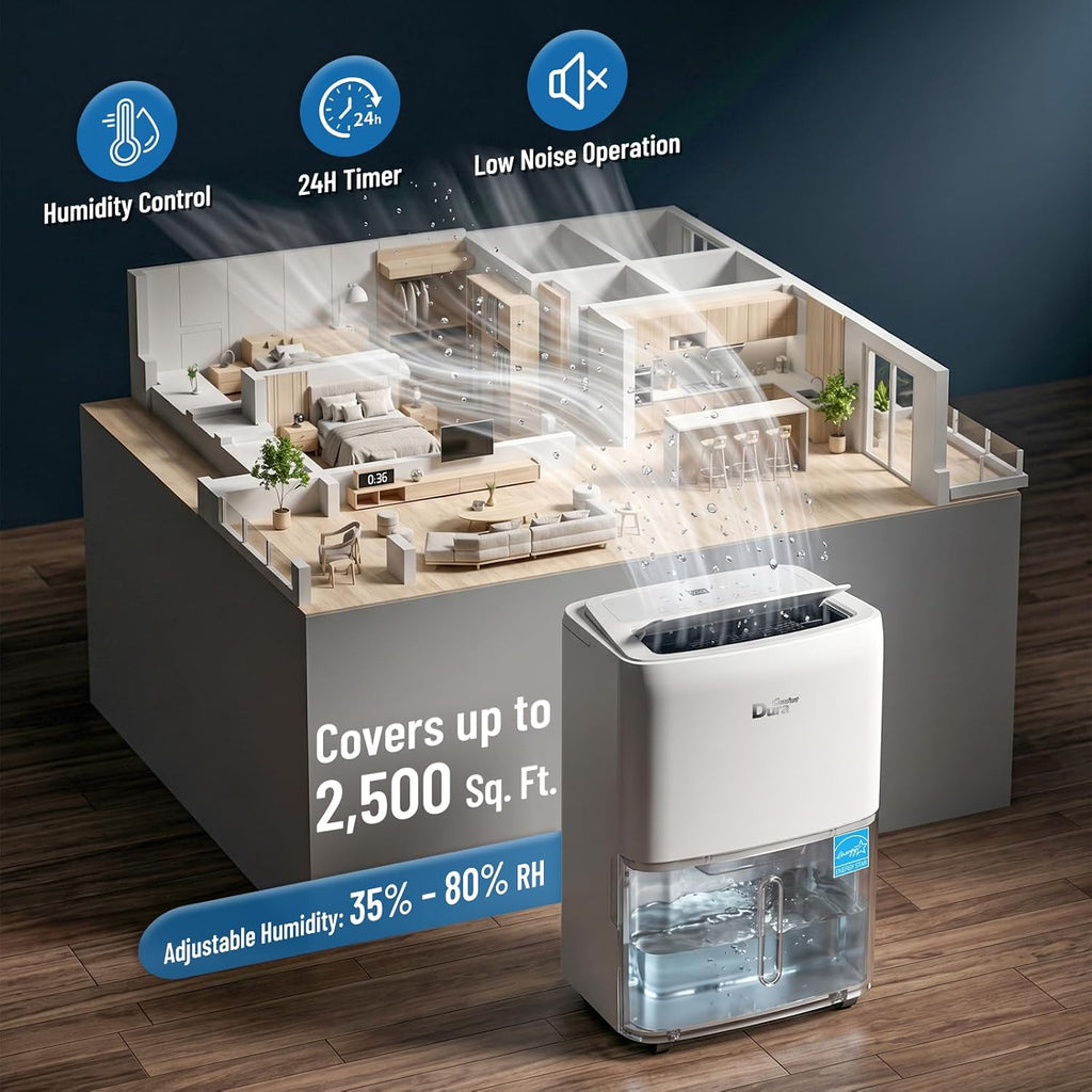 25Pint Dehumidifier for Basement up to 2500 Sq.Ft, Energy Star Dehumidifier for Home, Portable Dehumidifier with