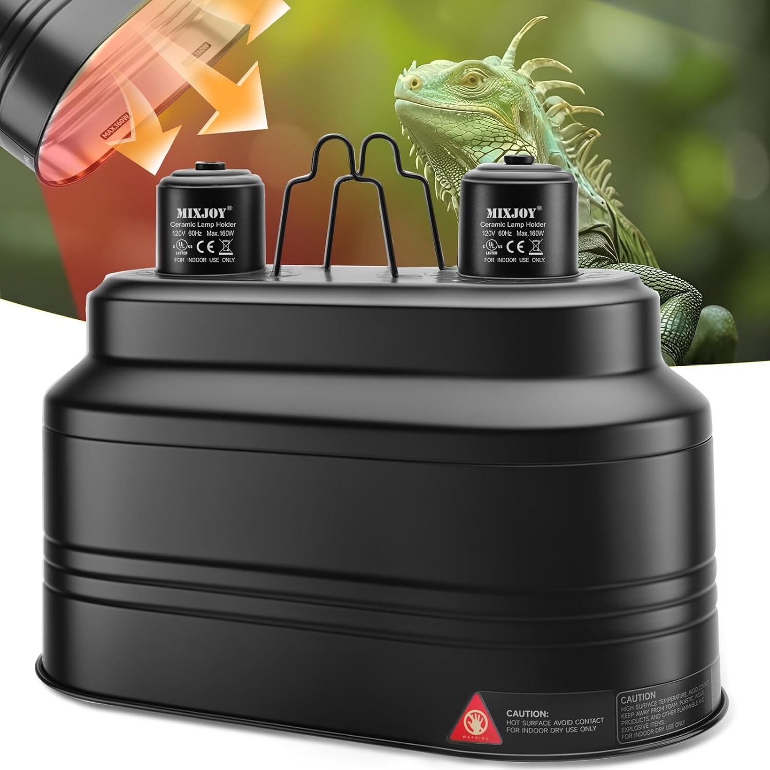 Dual Reptile Light Fixture, Max 160W Each Heat Lamp Fixture with Separate Switches, Fits Reptile Light/Heat Lamp/UVB