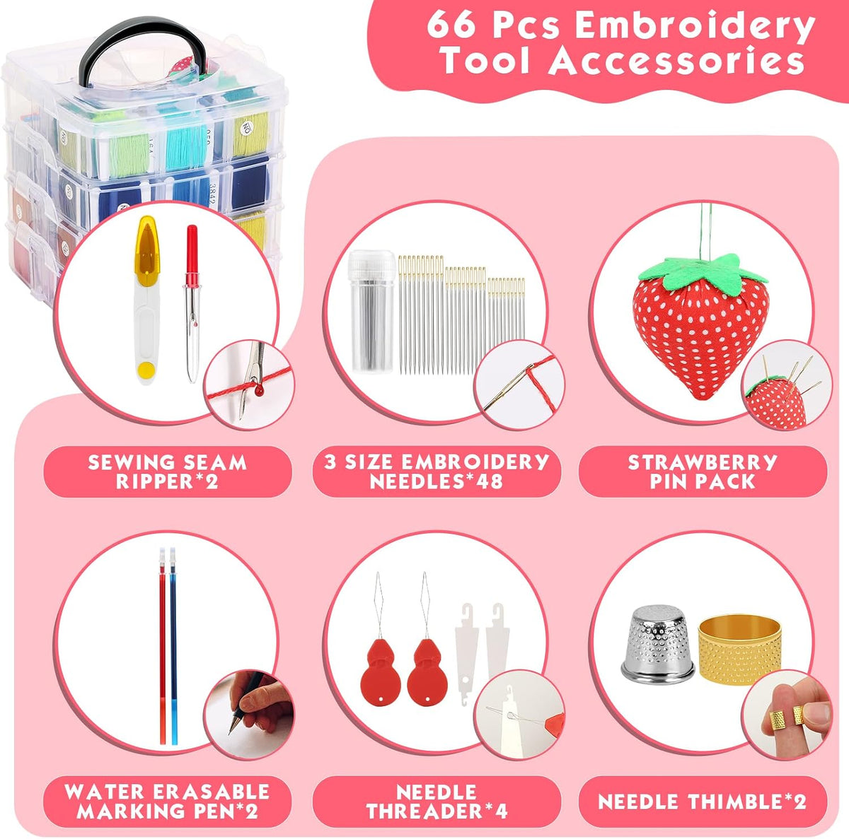 276 Pack Embroidery Floss Thread Kit Including 210 Colors Cross Stitch Sewing Thread with 66 Pcs Embroidery