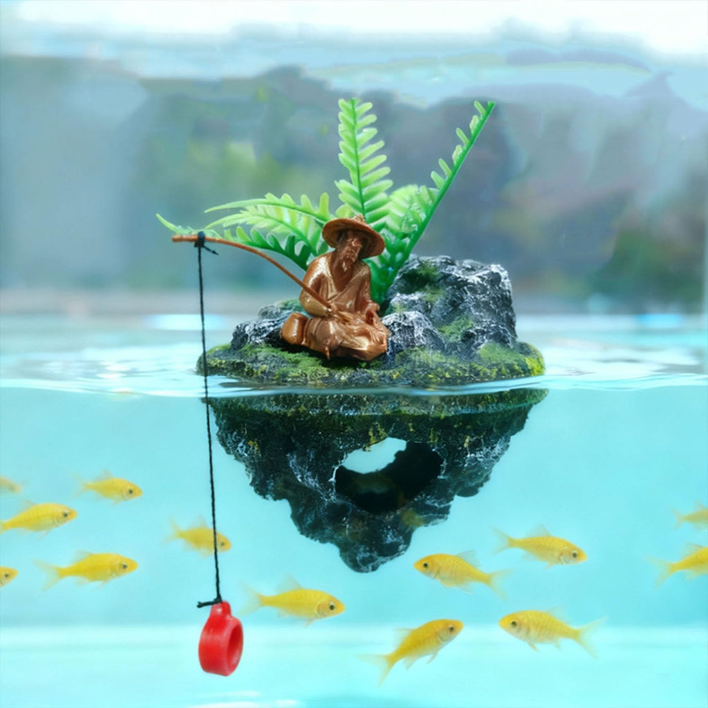 Aquarium Floating Island Decorations,Floating Fish Tank Decorations,Fisherman Aquarium Decor Island