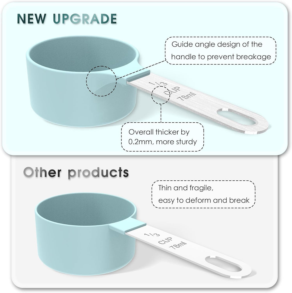 Measuring Cups & Spoons Set, Stackable Cups and Spoons, Nesting Measure Cups with Stainless Steel Handle, Kitchen