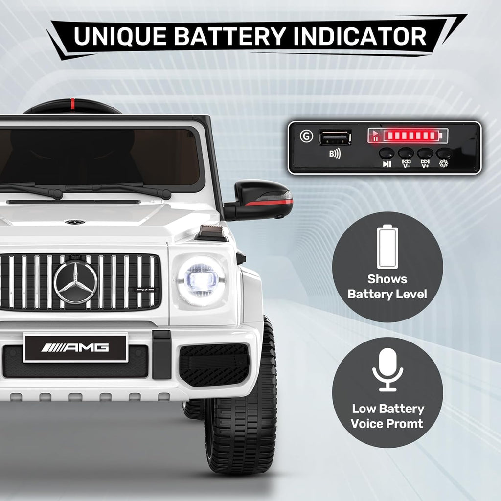 12V 7AH Licensed Mercedes-Benz G63 Electric Car for Kids, White | Parent remote control ride on car for toddlers with
