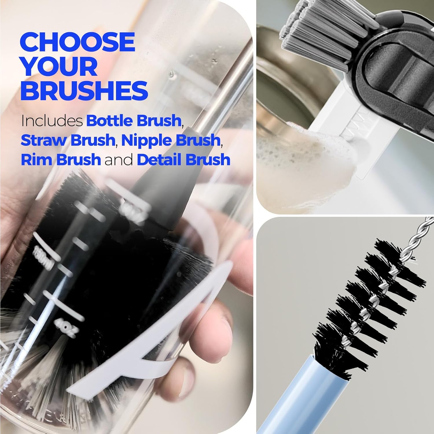 6 Pack Bottle Brush Set, 14" Long Handle Stainless Steel Bottle Cleaner Brush, 3 Straw Brushes, 4-in-1 Bottle