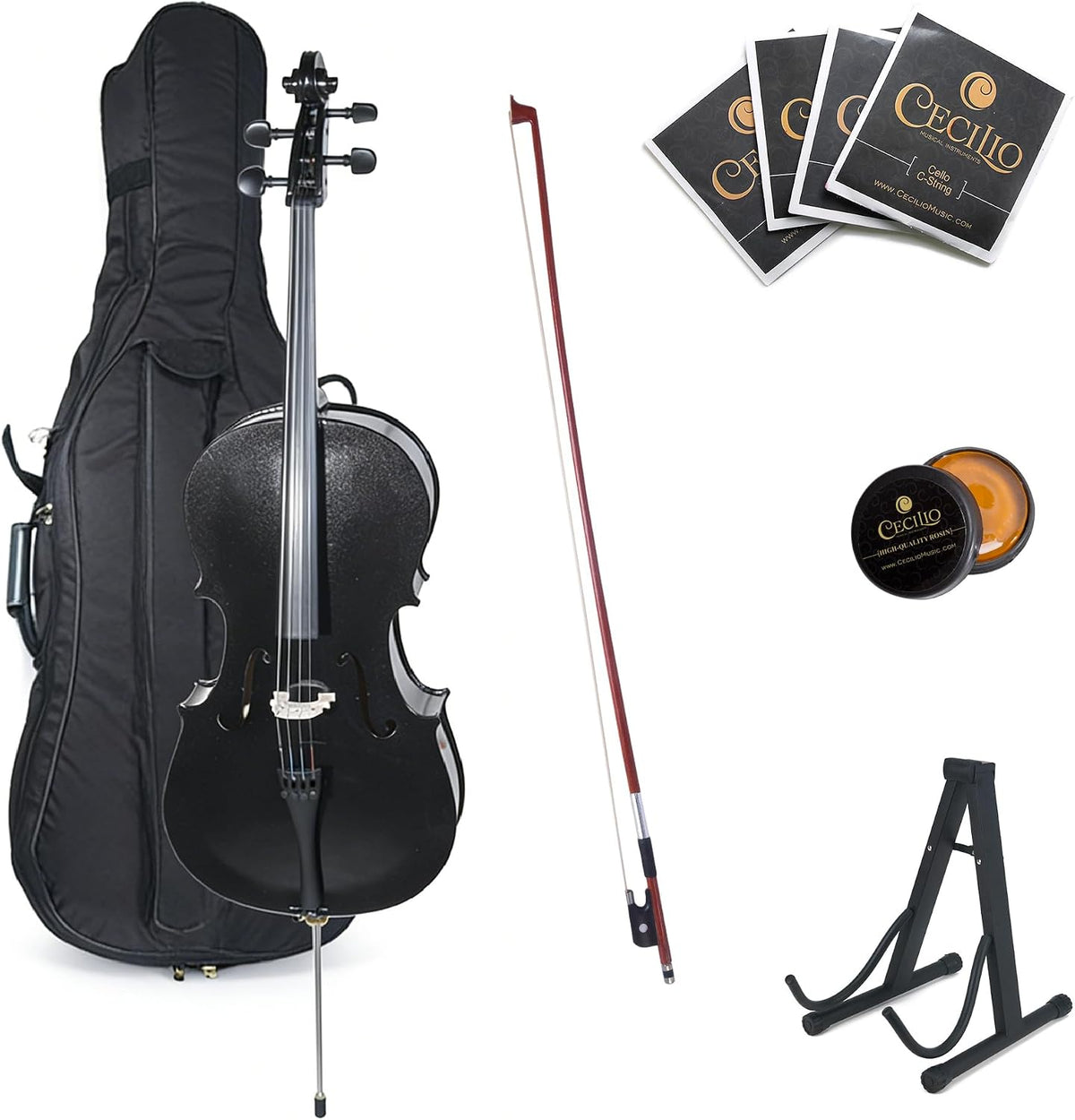 4/4 Full Size Cello Kit for Beginners, Spruce Top Acoustic Cello, Cello Kit with/Bow, Stand, Rosin, Bag, Stringed