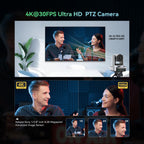 4K Conference Room Camera System, AI Auto-Tracking 4K PTZ Camera 3x Optical Zoom 92° Wide-Angle and Bluetooth