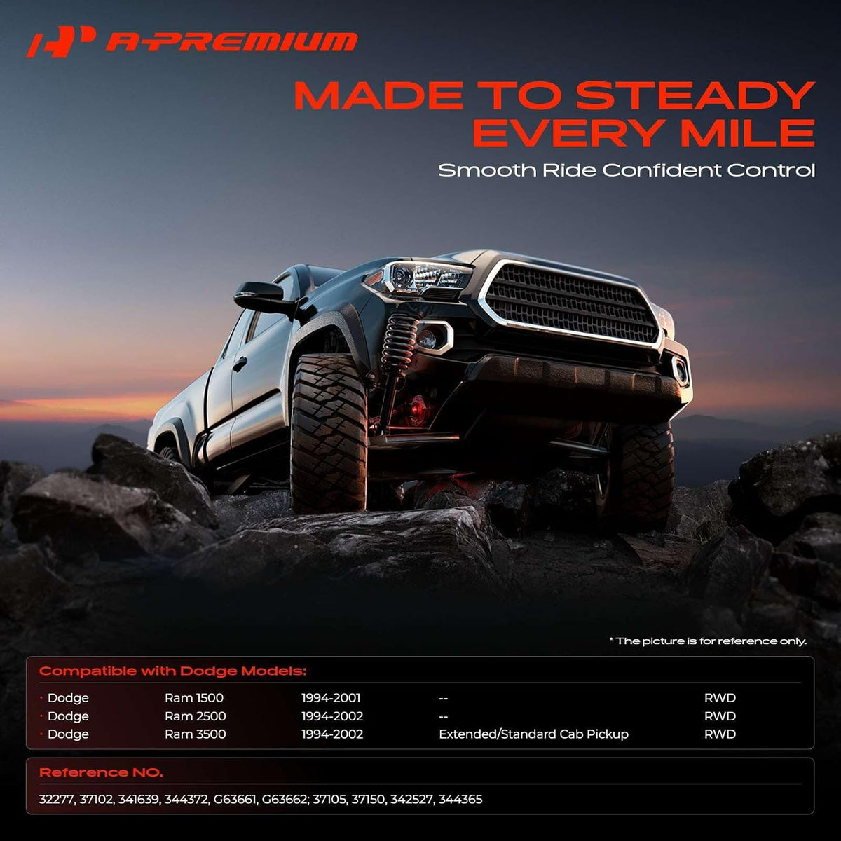 A-Premium Front and Rear Shock Absorbers, Set of 4 - Compatible with Dodge