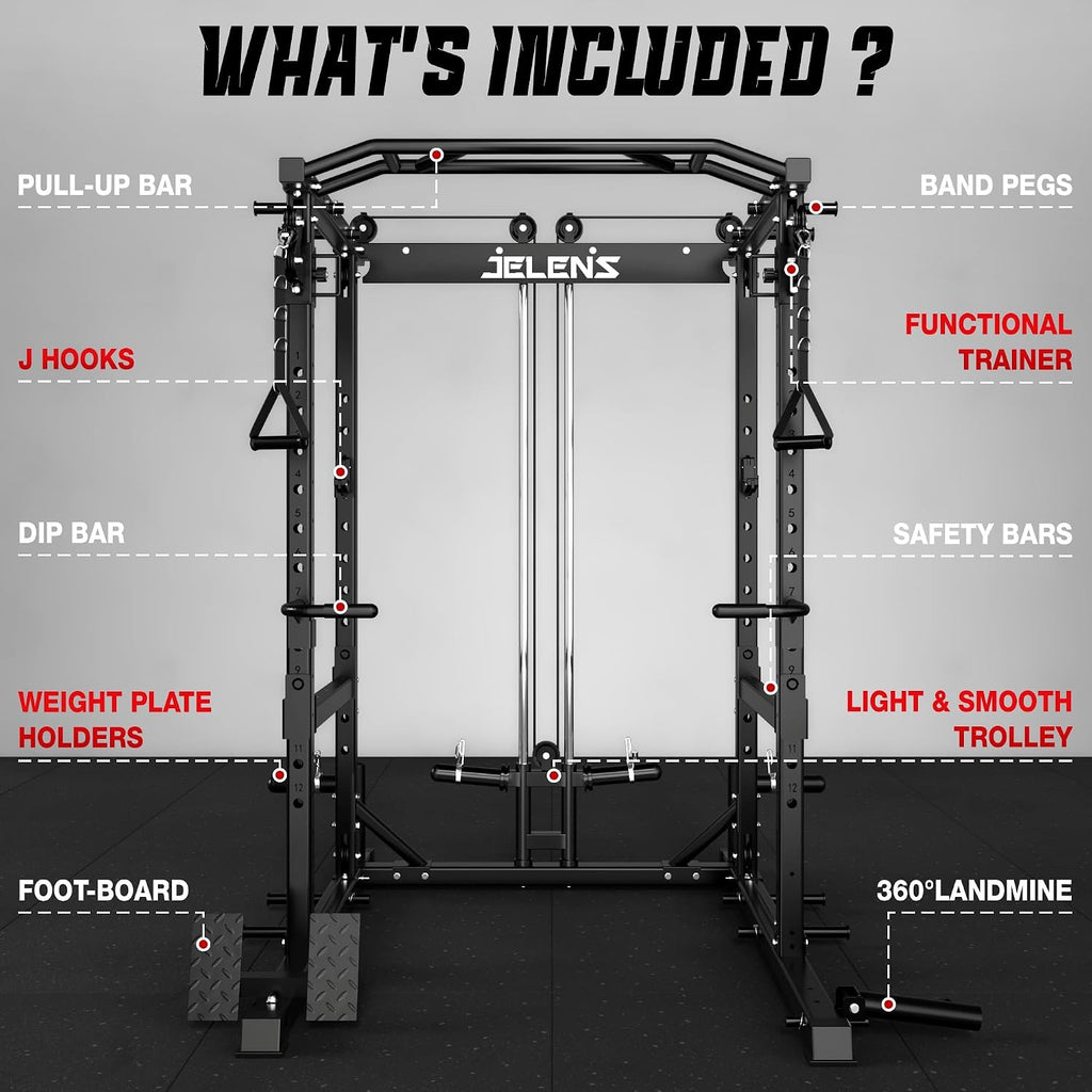 C12 Power Rack, 2000LBS Squat Rack with Cable Crossover System, Workout Cage with More Training Attachments for Home Gym
