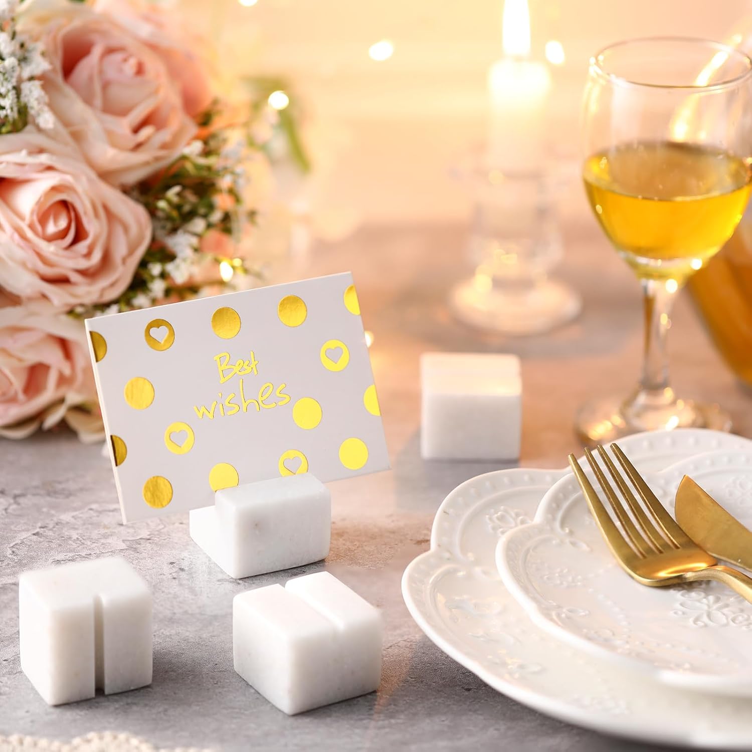 12 Pcs White Marble Place Card Holders Table Number Stands | Marble Card Holder for Weddings, Business Name Display