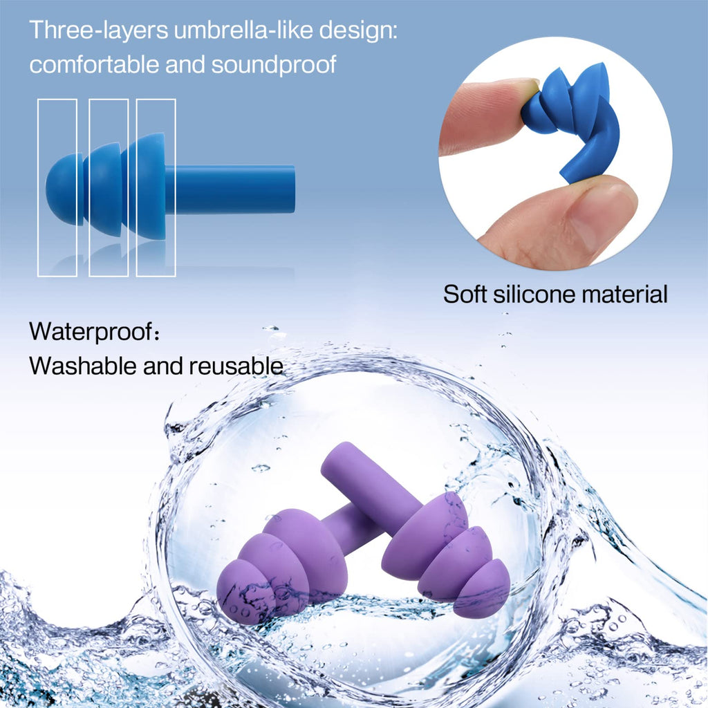 24 Pairs Ear Plugs Silicone Waterproof Reusable Earplugs, Vivid Colors