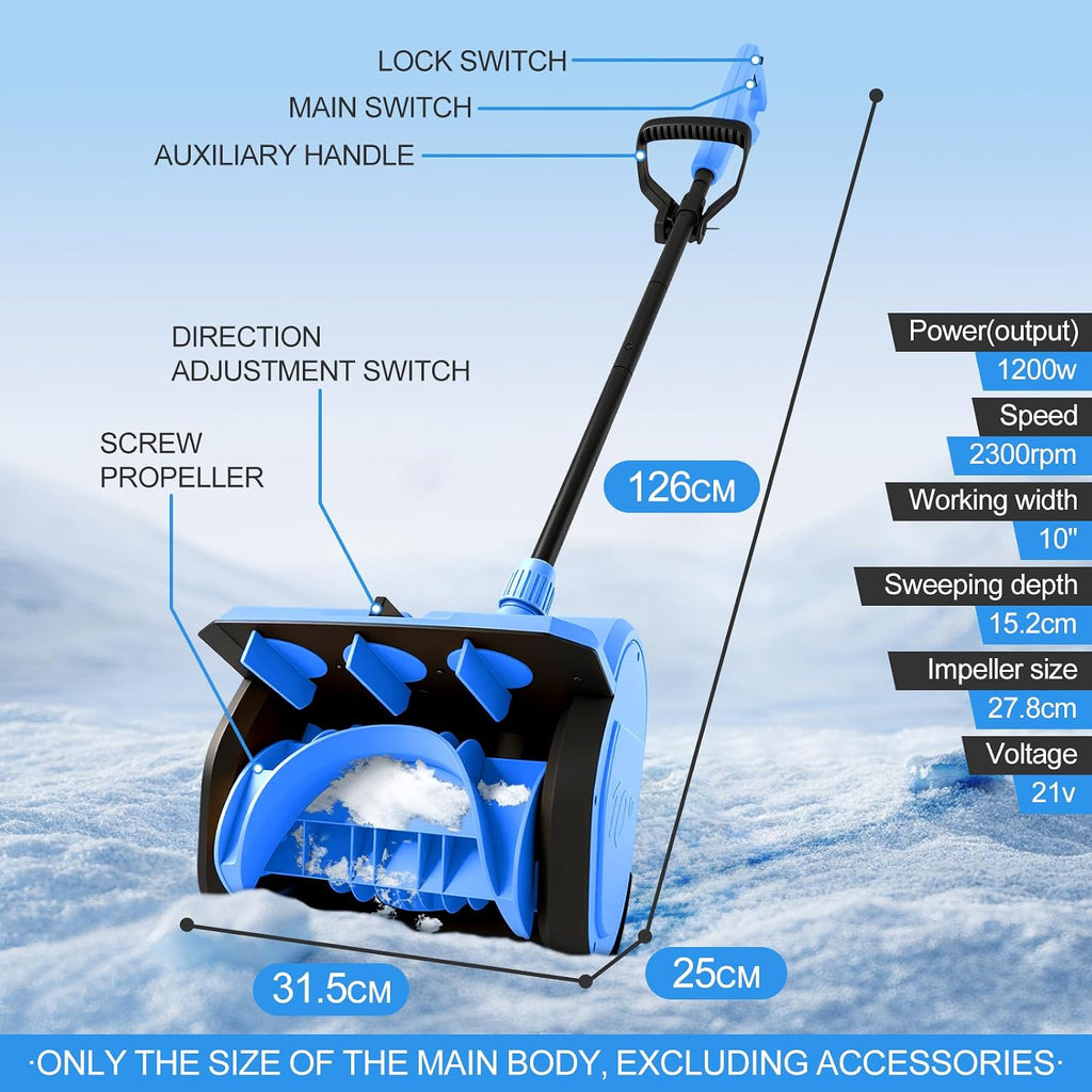 Snow Shovel for Makita 18V Battery, 1200W Brushless Electric Snow Blower, 10" Wide & 6" Deep Clearing, Adjustable