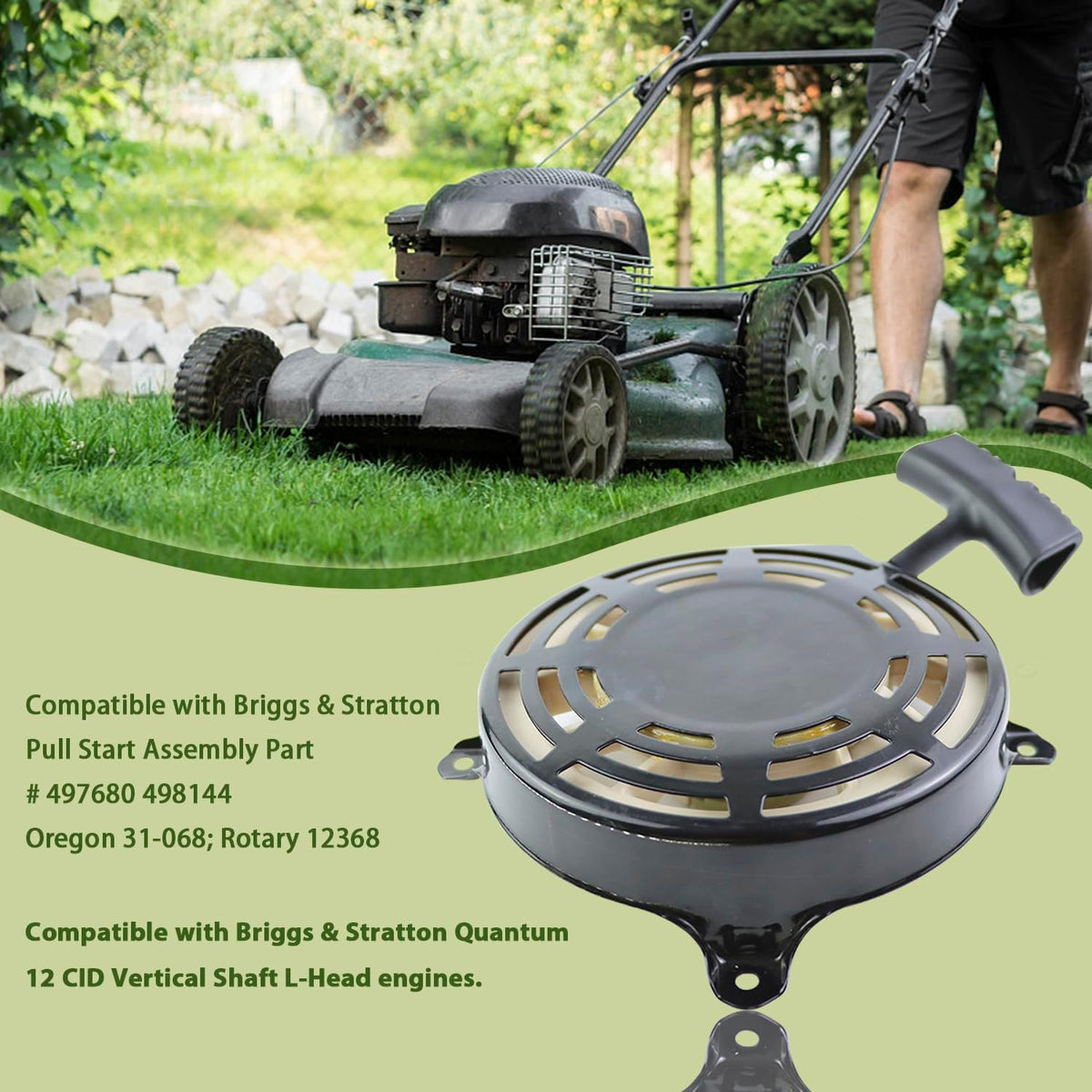 KIKITE 497680 Recoil Starter Compatible with Briggs and Stratton 497680 Pull Start Assembly 498144 Rwind Starter Toro Troy Bilt Tb210 TB230 Lawn Mower Pull Start Replace 190cc 725EX