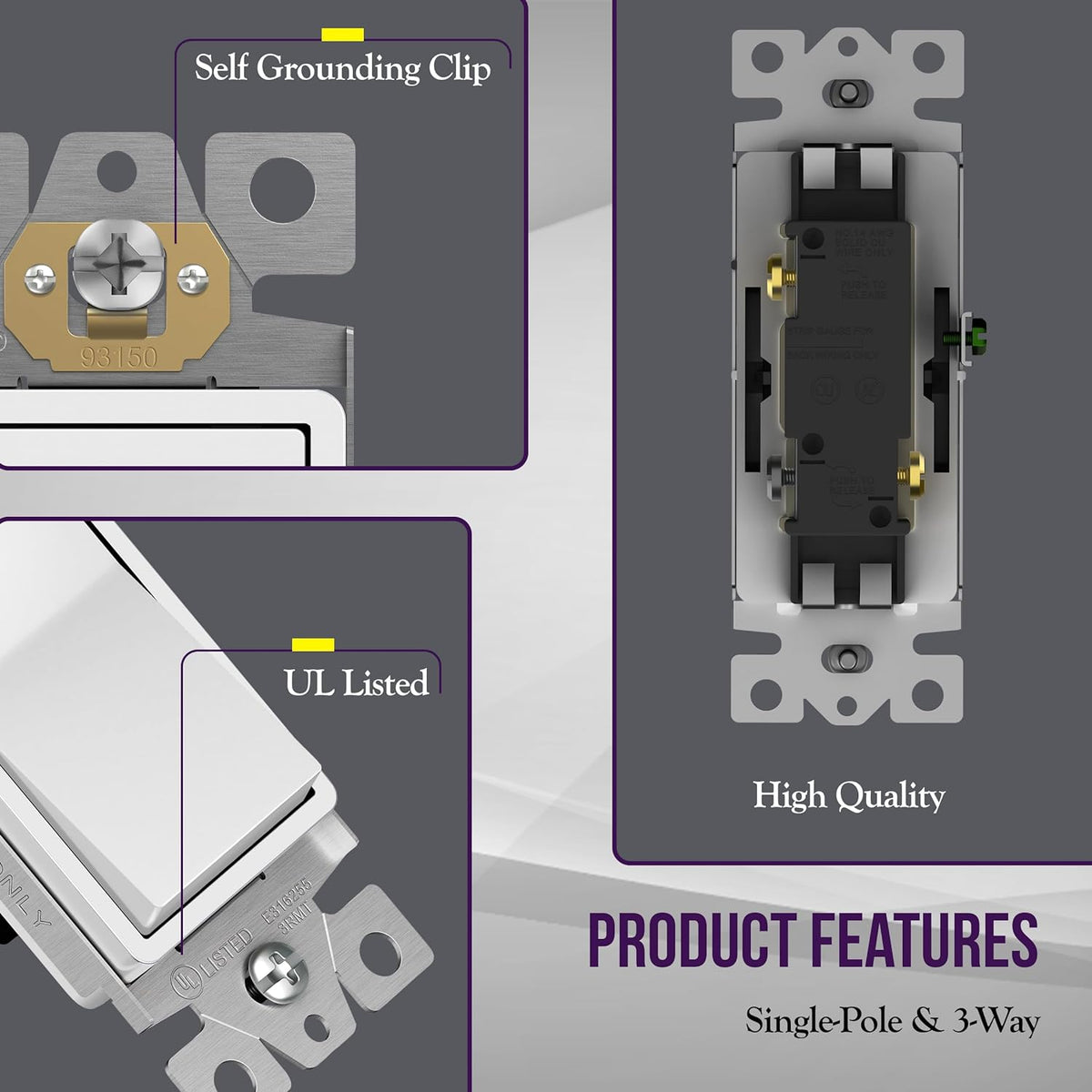 ENERLITES White 3-Way Decorator Paddle Rocker Light Switch, 15A, 10 Pack