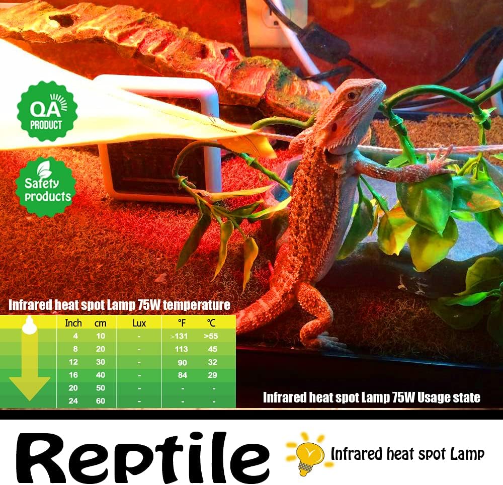 Infrared Heat Lamp Bulbs 75W 2 Pack,Red Basking Spot Light Bulb Reptile Heating lamp for Bearded