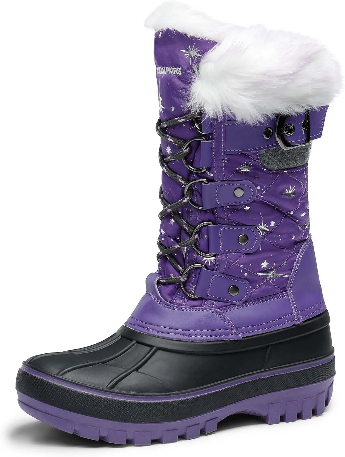 Girls Snow Waterproof Winter Boots | Warm Faux Fur Lined Outdoor Secure Grip Anti Slip Outsole Easy Wear Windproof