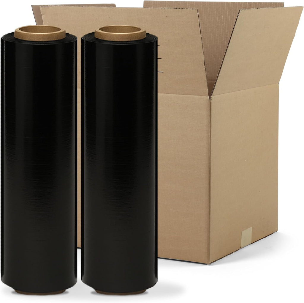18" x 1500' Stretch Wrap – 75 Gauge Black Blown Film – 2 Rolls (3000ft Total) – Opaque Heavy-Duty Pallet Wrap for
