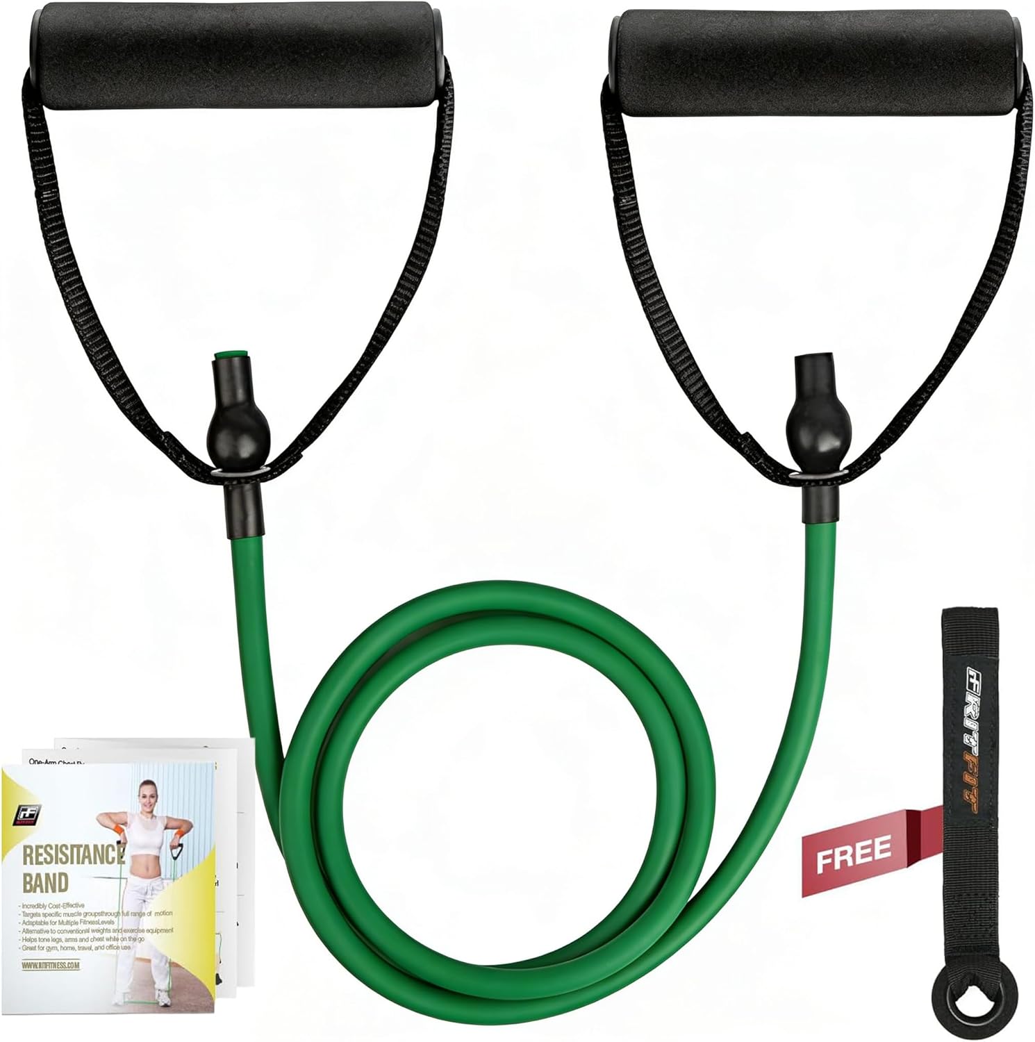 Single Resistance Exercise Band with Comfortable Handles - Ideal for Physical Therapy, Strength Training, Muscle