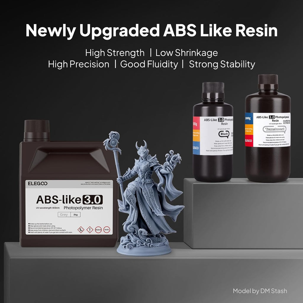 ELEGOO ABS-Like 3.0 3D Printer Resin Grey 1000g | High Strength and Toughness, High Precision, Low Viscosity