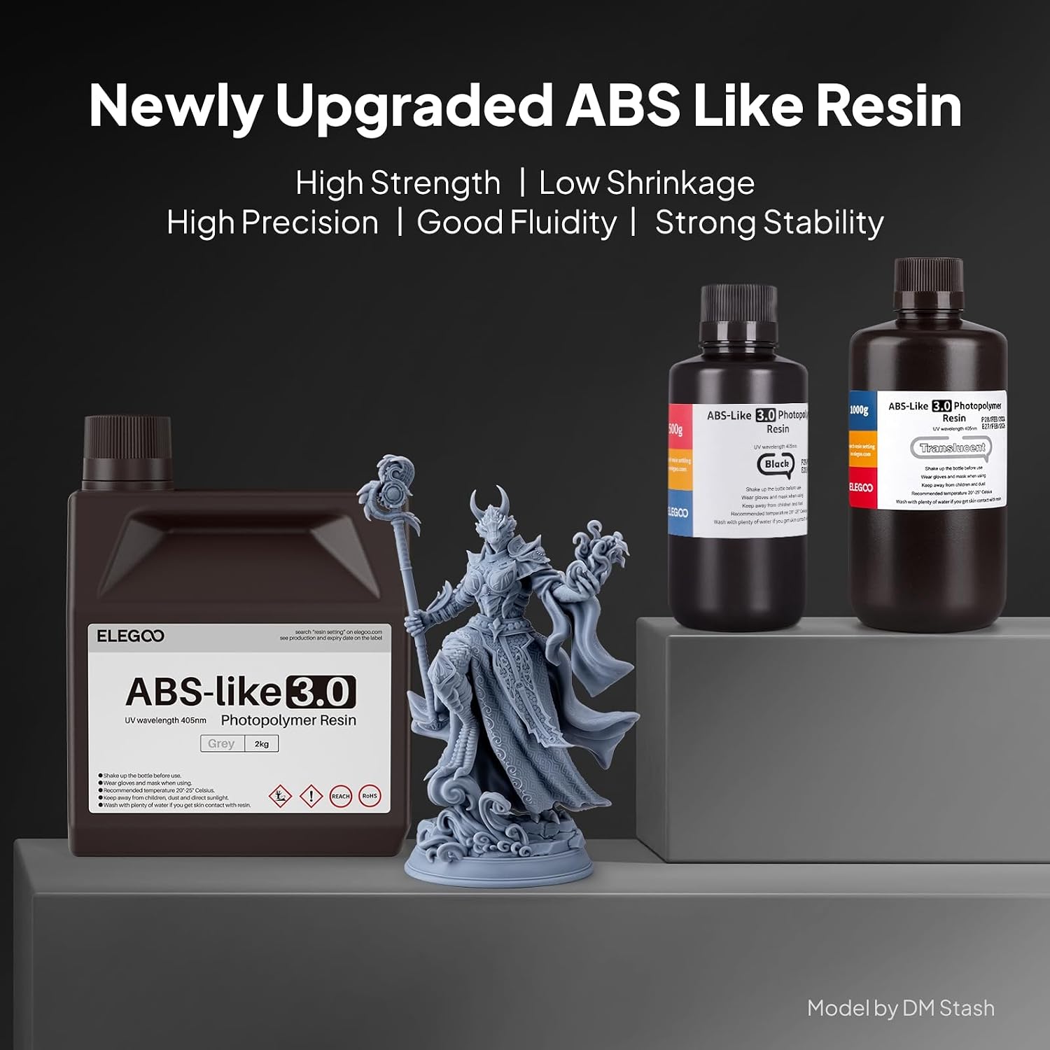 ELEGOO ABS-Like 3.0 3D Printer Resin Grey 1000g | High Strength and Toughness, High Precision, Low Viscosity