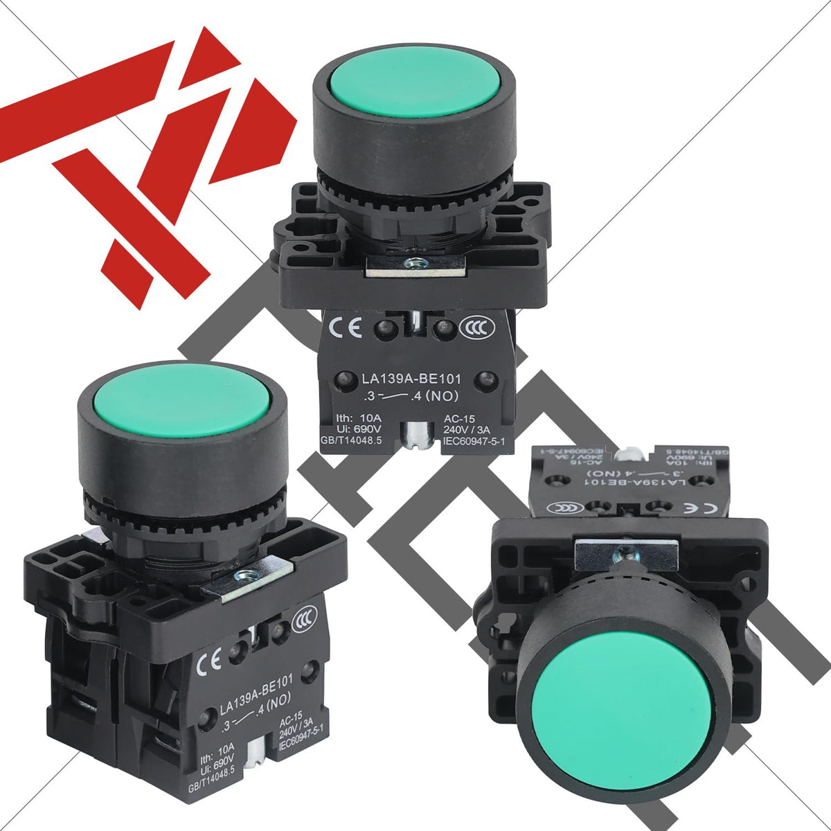 APIELE 2PCS 22MM Momentary Push Button Switch Red Green 10A 600V Plastic Material (1NO+1NC)
