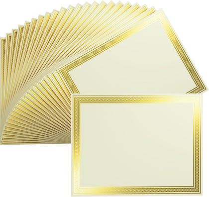 25 Count Certificate Paper 8.5 x 11 for Printing,Blank Gold Foil Border,Award Certificate Paper for