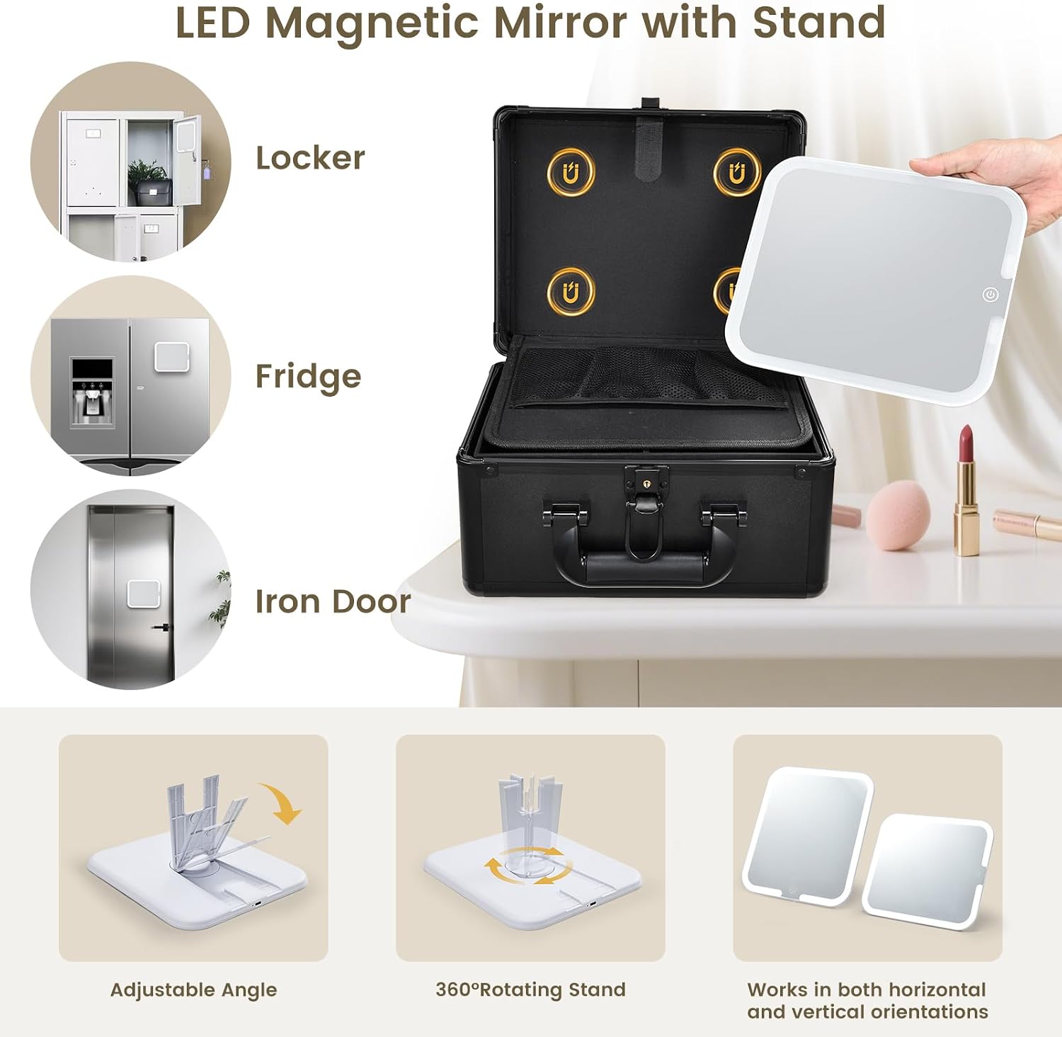 Makeup Case with Lighted Vanity Mirror, Makeup Organizer Box Travel Make up Case with LED Mirror Portable Cosmetic