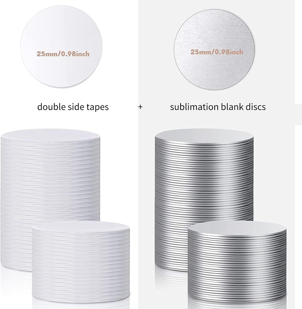 100 Set Sublimation Blank Aluminum Stickers Set 1 Inch Round Blank Bezel Pendant Tray Aluminum Sheet, Includes