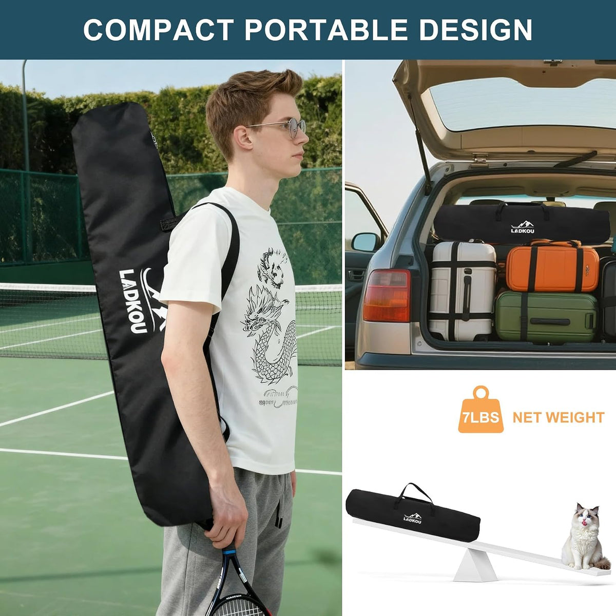 Extra Large Tennis Ball Hopper, Holds 200 Balls, Foldable Tennis Ball Basket with Wheels & Removable Bag, Lightweight