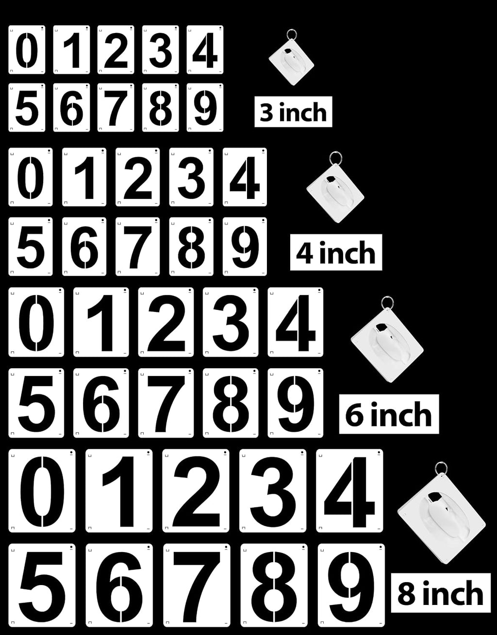 3,4,6,8 Inch Number Stencils,40Pcs Plastic Reusable Washable Curb Stencils | for Address Painting,0-9 Large Number