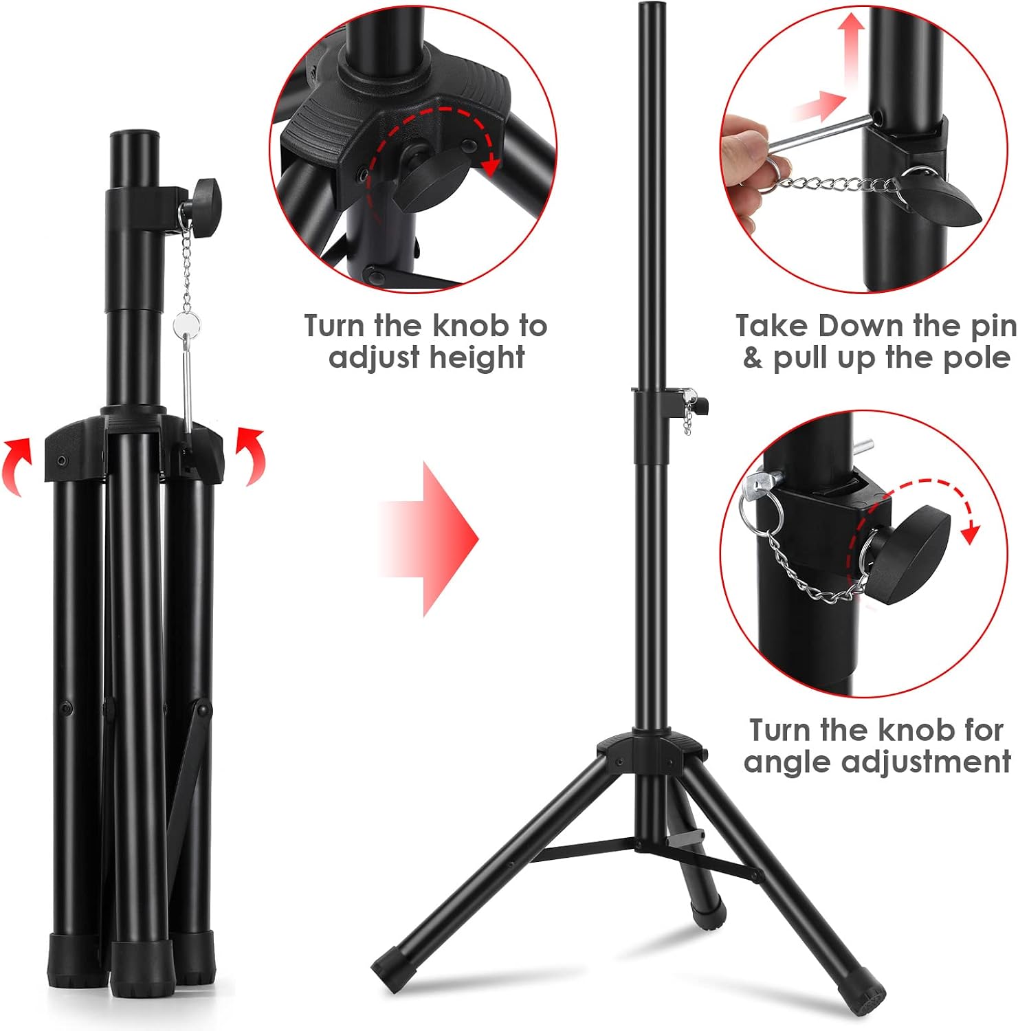 Universal Speaker Stand Mount Holder Heavy Duty Tripod/Adjustable Height from 26.8” to 35” and Compatible Insert Easy