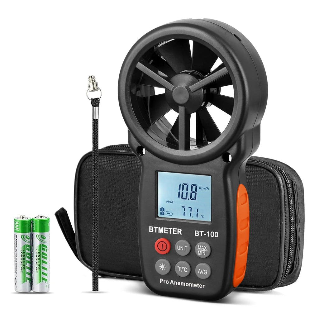 BT-100 Handheld Anemometer, Digital Wind Speed CFM Meter Gauge Air Flow Velocity Tester for HVAC Shooting Drone, Wind