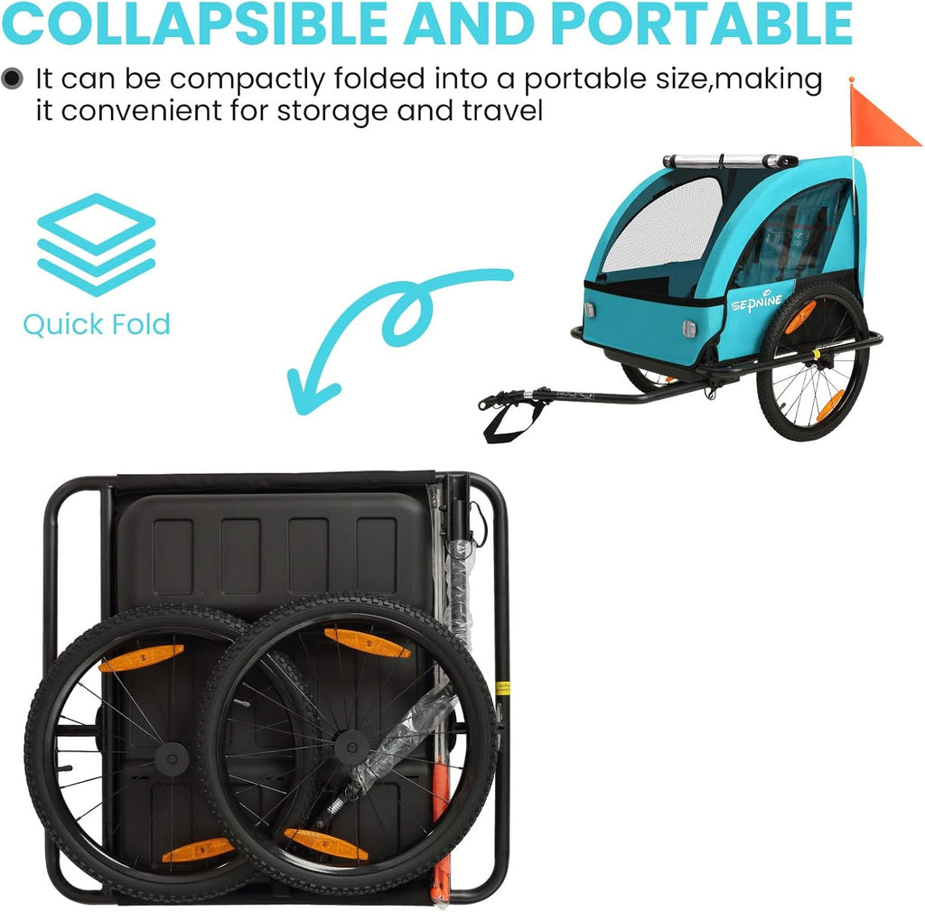 Kids Bike Trailer, Suitable for 1 to 2 Children, Double Seat, Universal Coupler, Foldable, Canopy with Bug Screen and