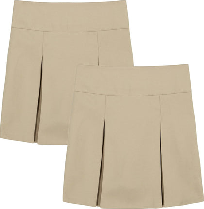 Girls' School Uniform Pull-on Pleated Scooter Skort, 2-Pack