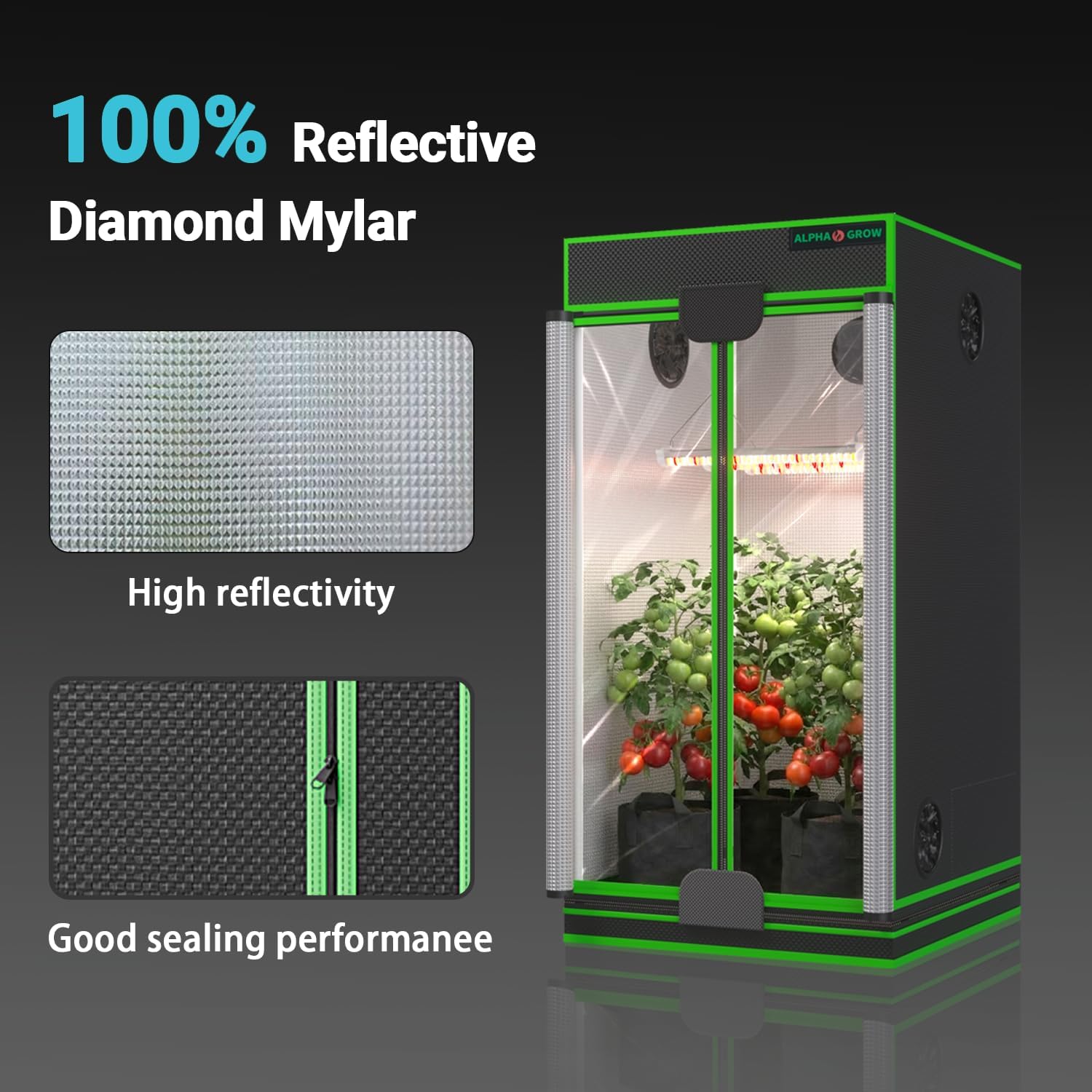 2x2 Complete Grow Tent Kit, 24x24x48 Indoor Grow Tent with 33W ABA LED Grow Light Bars, Inline Duct Fan, Carbon