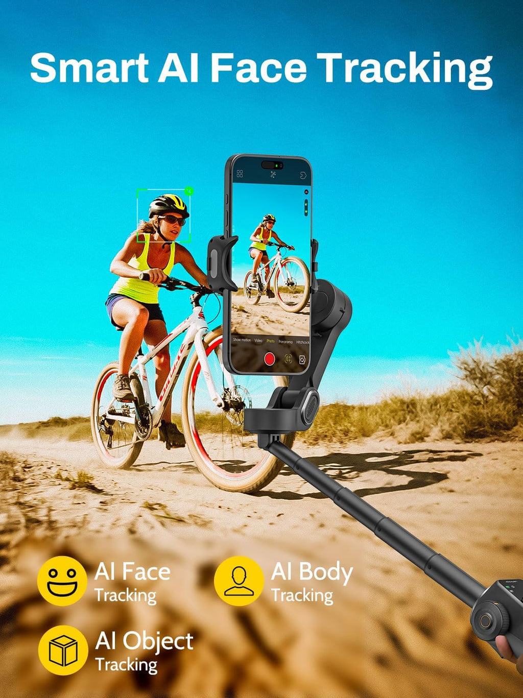 Gimbal Stabilizer for iPhone w/Bluetooth Remote, 3-axis Phone Stabilizer w/7.8” Extension Rod, AI Face Tracking