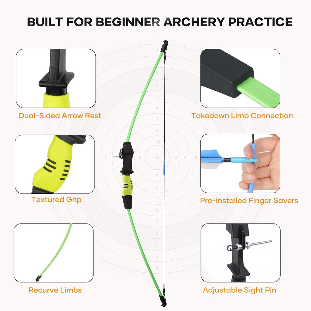 40" Youth Bow and Arrow Set for Kids 8-12 & Teens - Ambidextrous Recurve Archery Gear with Safety Arrows - Toys for