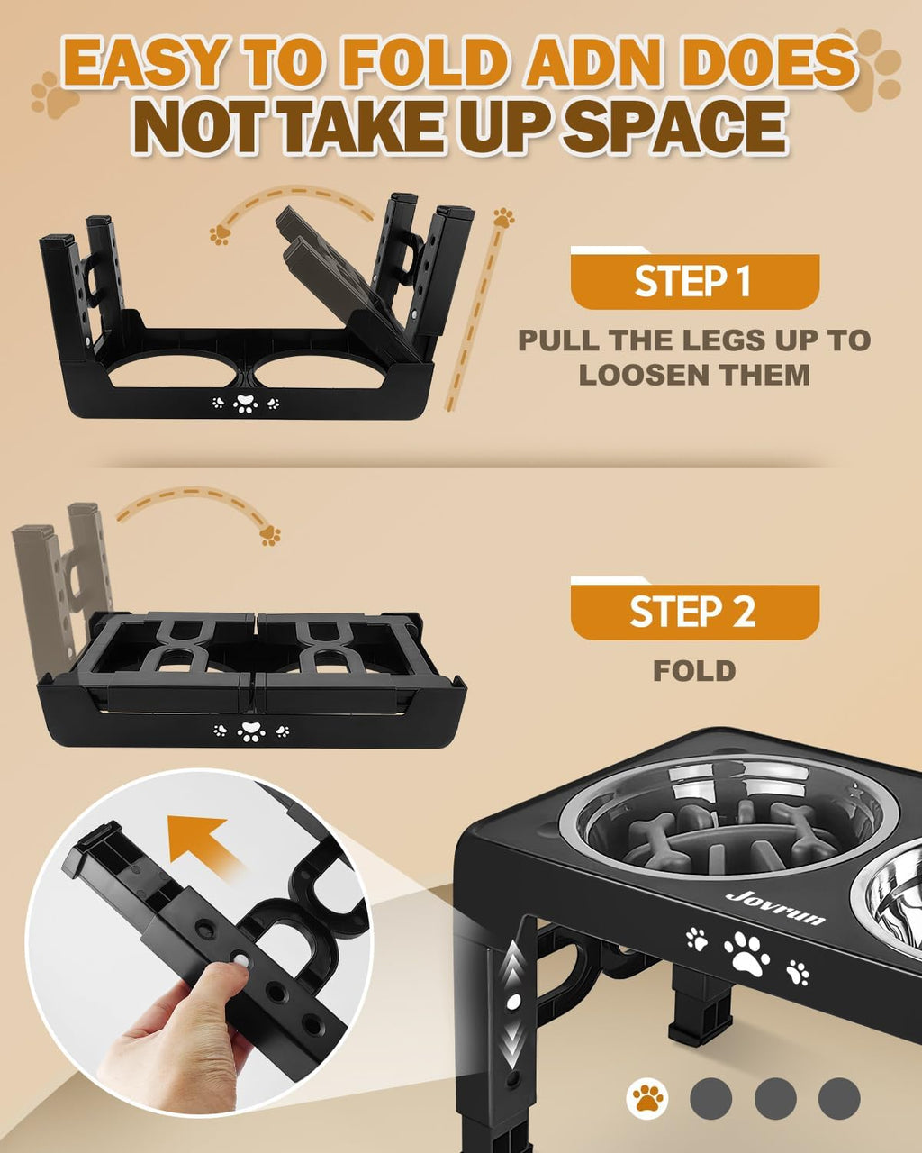Elevated Dog Bowls for Medium Large Size Dogs, Non-Slip Dog Feeder with 1*Stainless Steel Dishes & 1*Slow Feeder