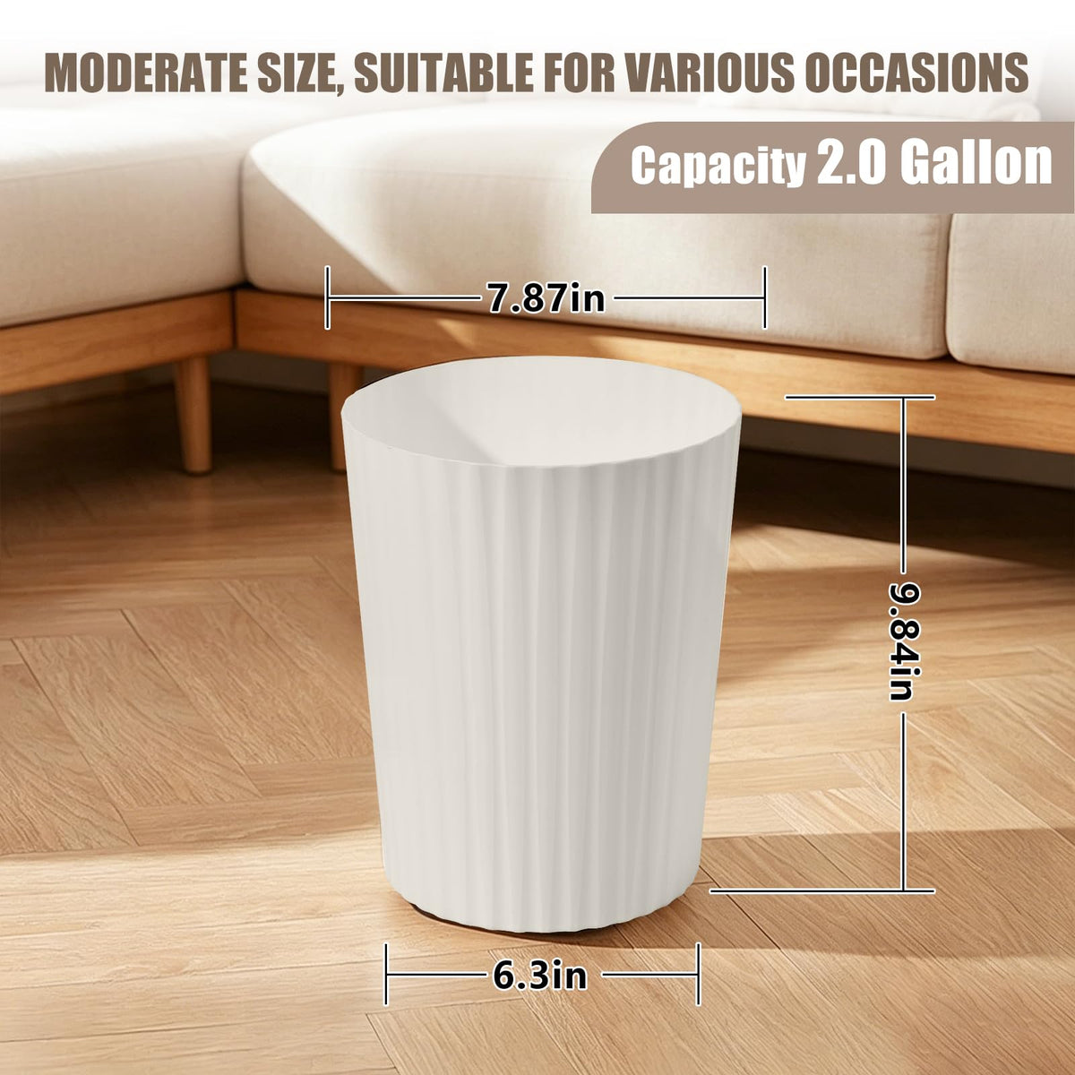Grip Trash Can - Small Waste basketbin - 2 Gallon- for Office,Home,Bathroom,Kitchen - Beige
