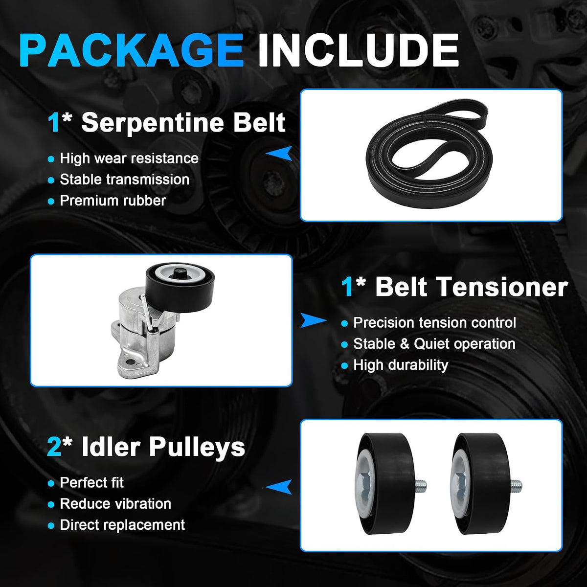 AUCERAMIC 2.0L 2.4L Engine Serpentine Belt Tensioner Idler Pulley Drive Kit