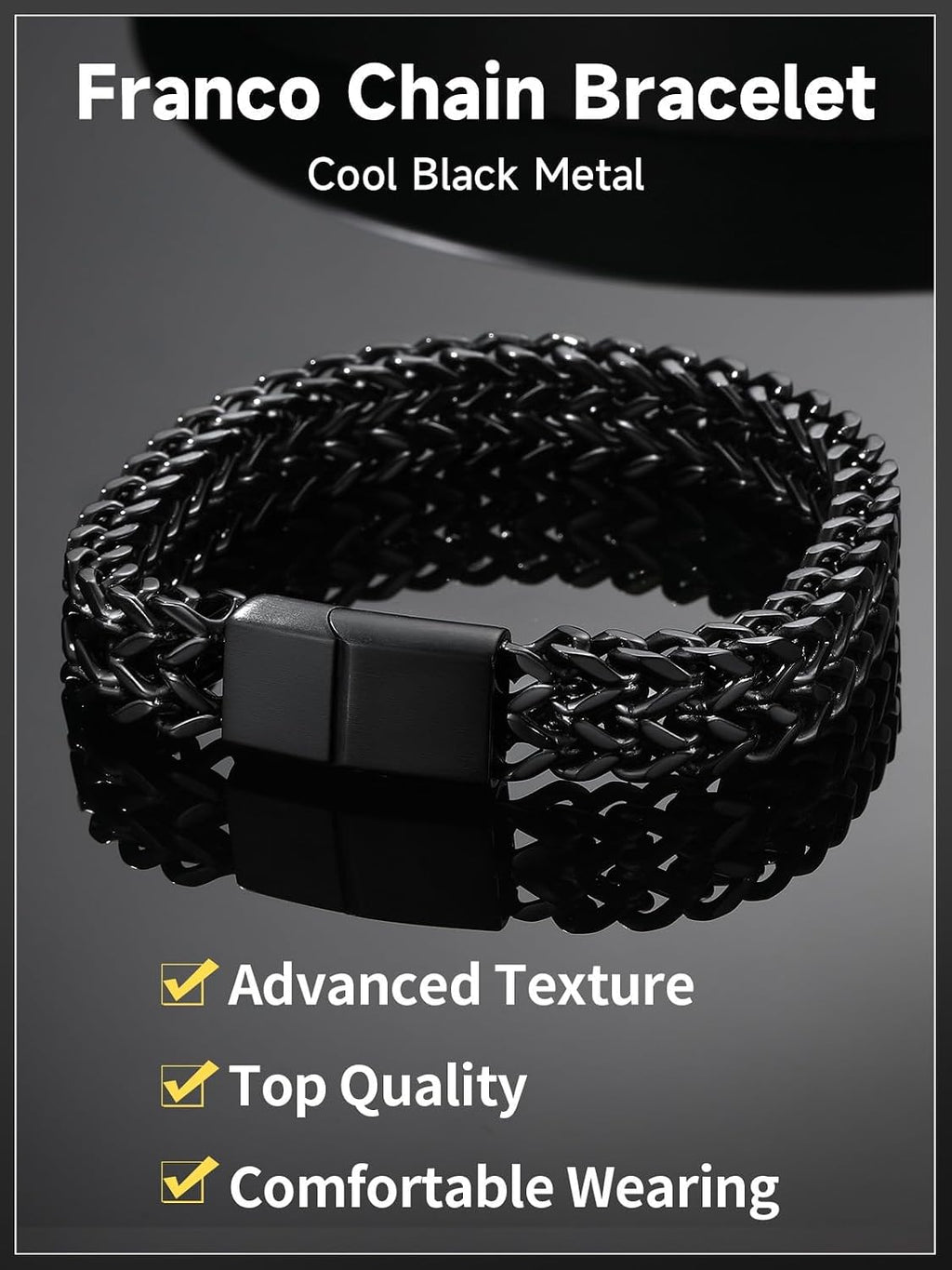 Bracelet for Men, 316L Stainless Steel Franco Cuban Link Chain Bracelet with Sturdy Clasp, 6/10/12MM Widths