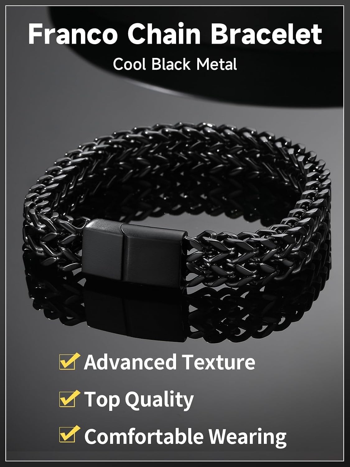 Bracelet for Men, 316L Stainless Steel Franco Cuban Link Chain Bracelet with Sturdy Clasp, 6/10/12MM Widths