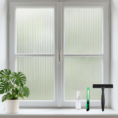 Reeded Glass Window Privacy Film, Frosted Glass Film, Removable 3D Decorative Decals Non Adhesive, Anti-Glare Static