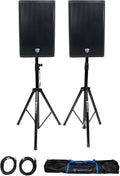 DX15 15" Powered Active DJ PA Speaker Pair Bundle with Stands | 4000W Peak / 1000W RMS, XLR/1/4" Combo Inputs
