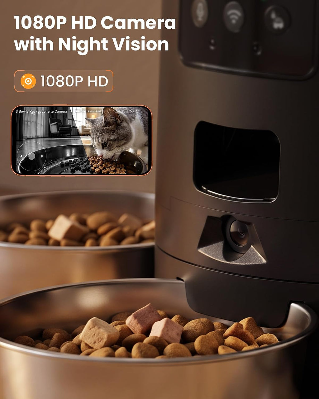 Automatic Cat Feeder with Camera for 3 Cats, 310° Monitoring, 2G/5G WiFi
