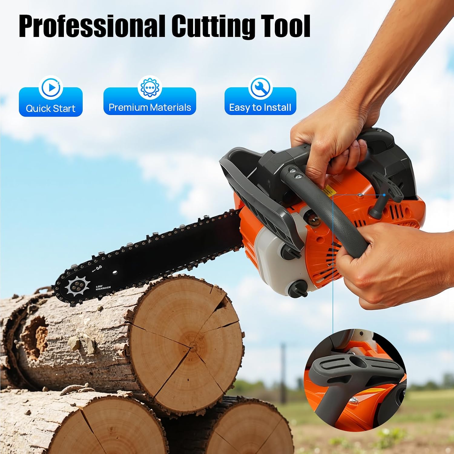 25.4cc Gas Chainsaw 12 Inch Gas Powered Chainsaw 2-Stroke Top Petrol Handheld Cordless Chain Saw for Trees Wood Cutting